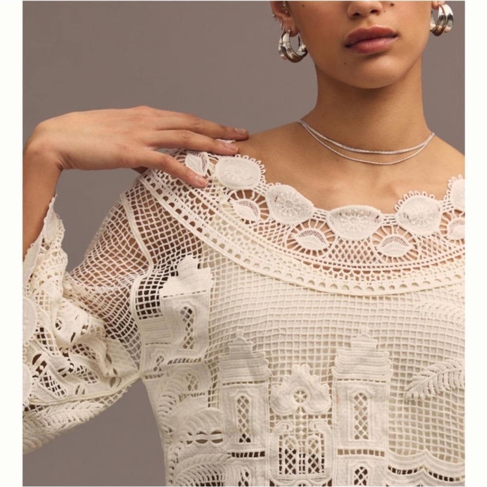 FARM Rio White Cropped Ruffled Blouse - Picture 6 of 16